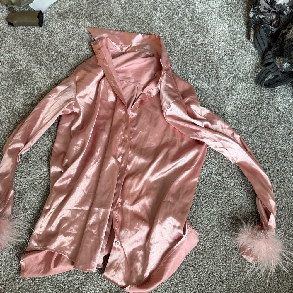 Elegant Pink Satin Button Down Shirt